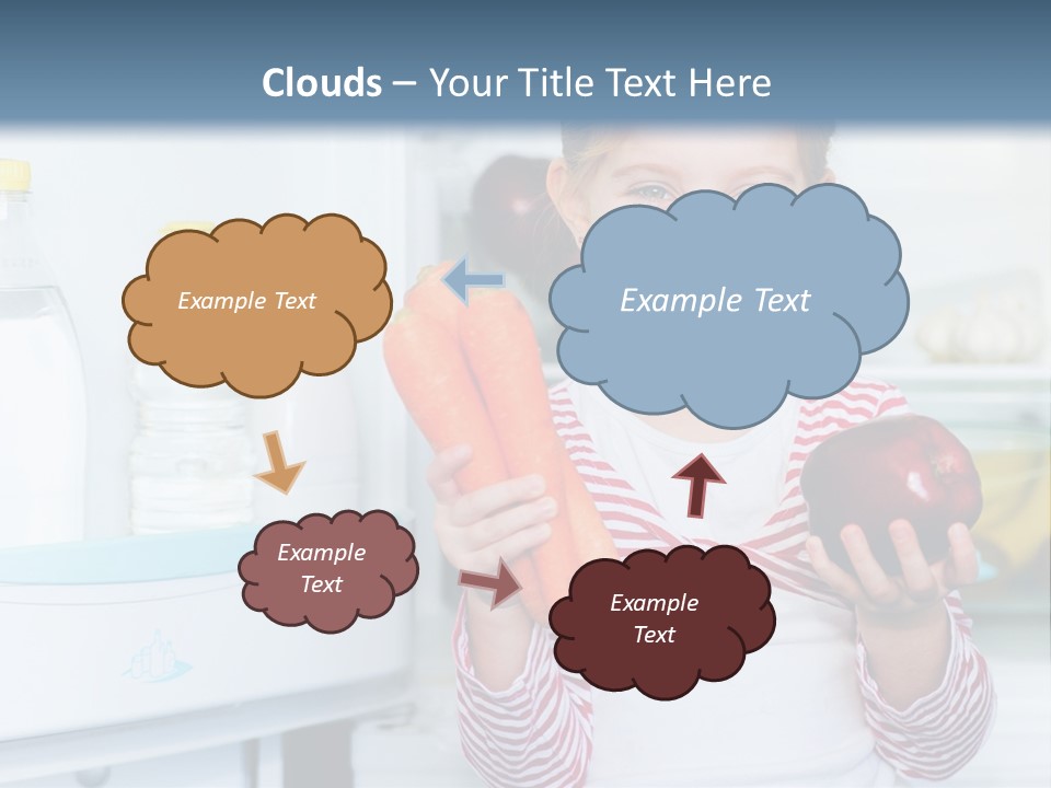 A Young Girl Holding Carrots And An Apple In Front Of A Refrigerator PowerPoint Template