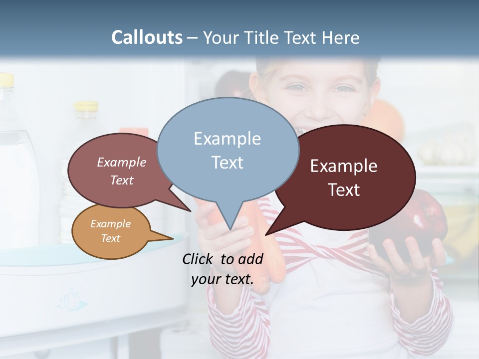 A Young Girl Holding Carrots And An Apple In Front Of A Refrigerator PowerPoint Template