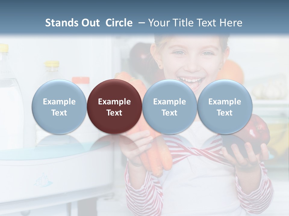 A Young Girl Holding Carrots And An Apple In Front Of A Refrigerator PowerPoint Template