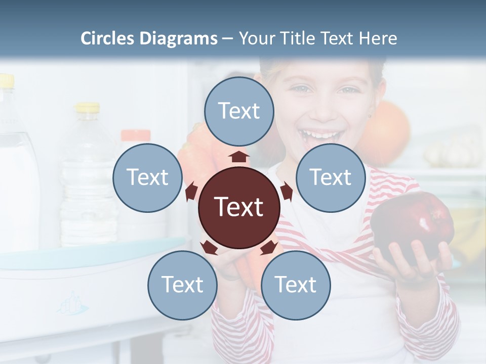 A Young Girl Holding Carrots And An Apple In Front Of A Refrigerator PowerPoint Template