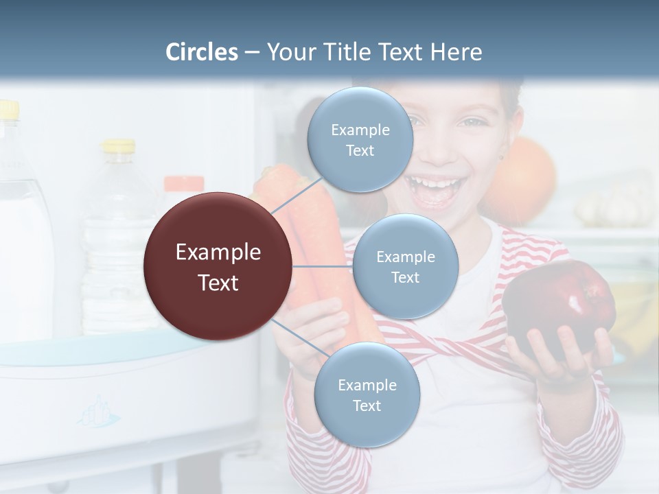 A Young Girl Holding Carrots And An Apple In Front Of A Refrigerator PowerPoint Template