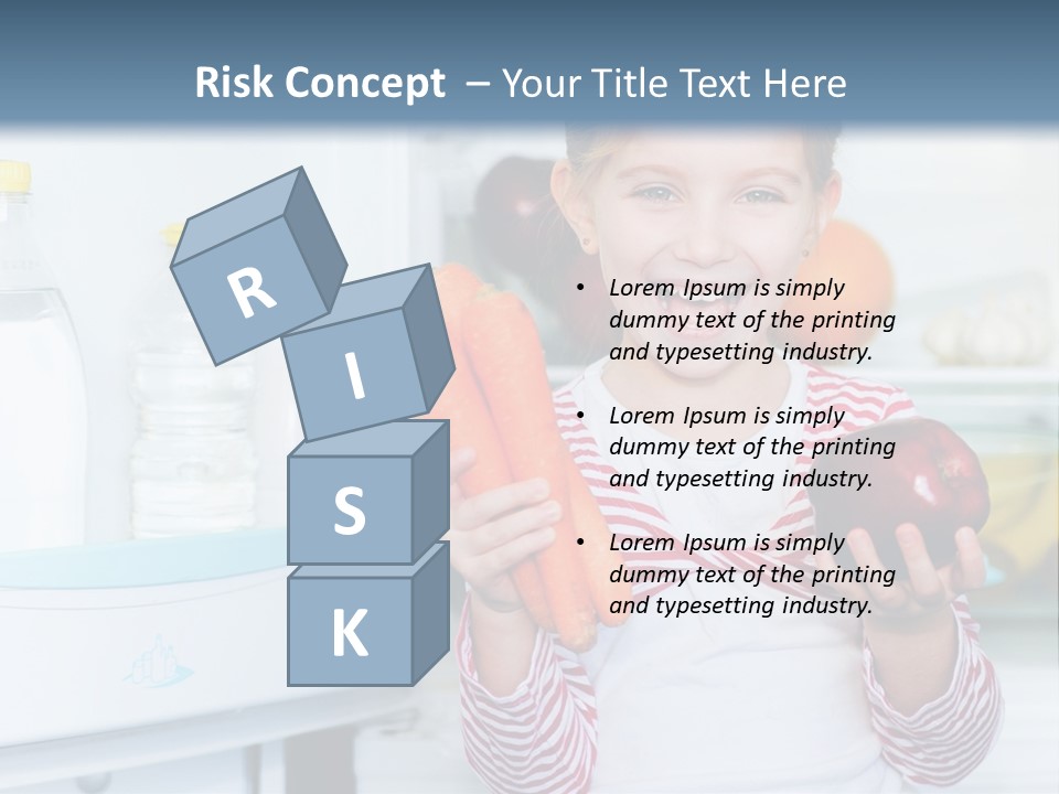 A Young Girl Holding Carrots And An Apple In Front Of A Refrigerator PowerPoint Template