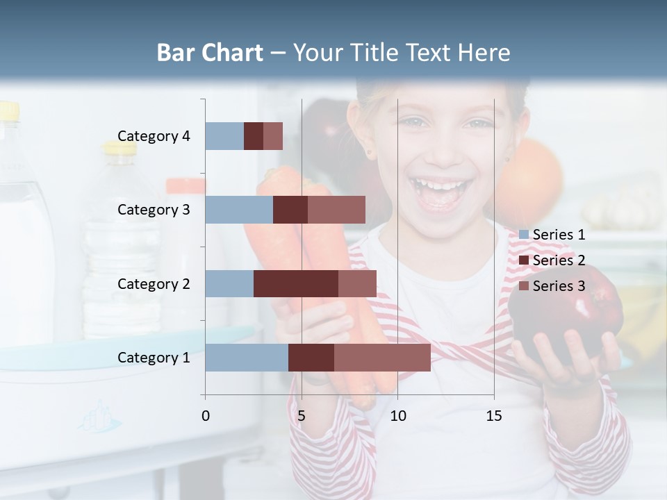 A Young Girl Holding Carrots And An Apple In Front Of A Refrigerator PowerPoint Template