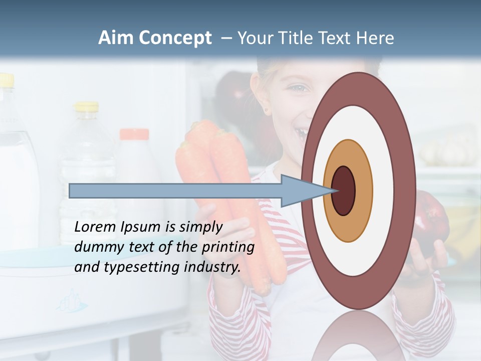 A Young Girl Holding Carrots And An Apple In Front Of A Refrigerator PowerPoint Template