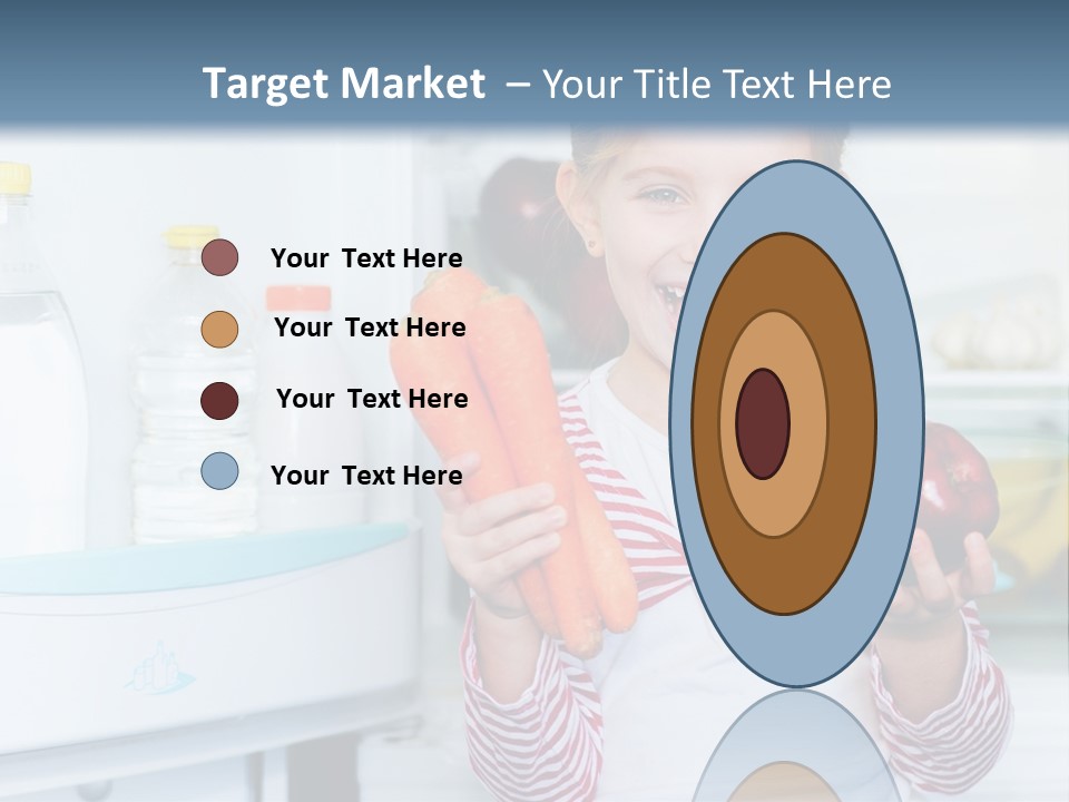 A Young Girl Holding Carrots And An Apple In Front Of A Refrigerator PowerPoint Template