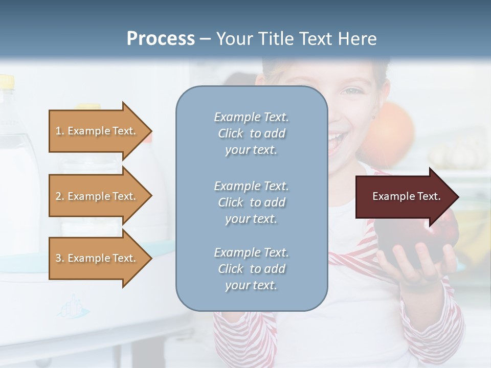 A Young Girl Holding Carrots And An Apple In Front Of A Refrigerator PowerPoint Template
