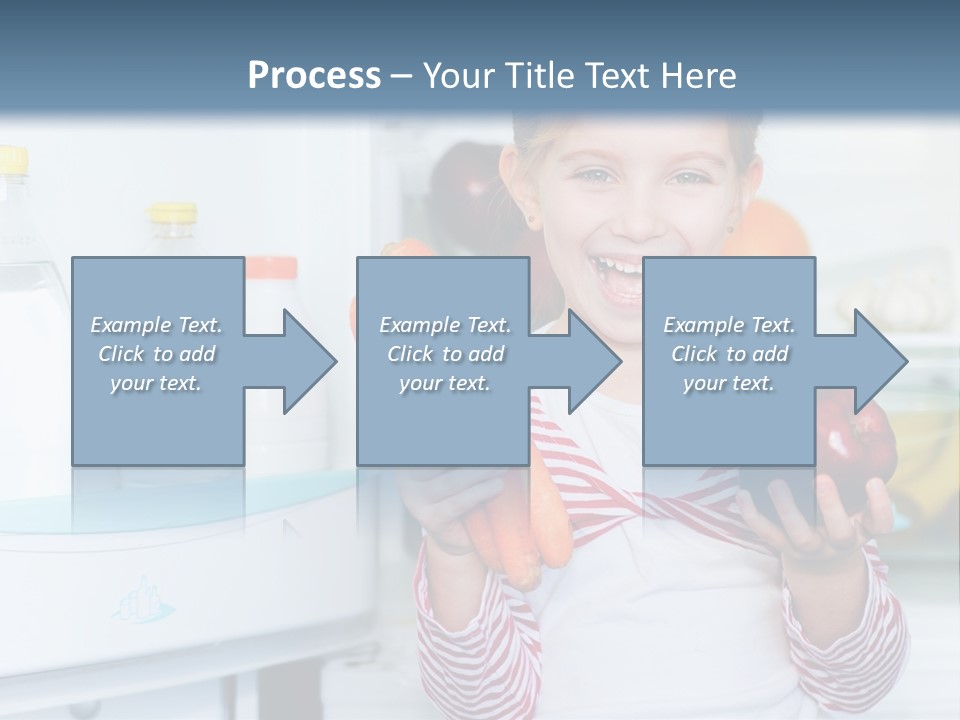 A Young Girl Holding Carrots And An Apple In Front Of A Refrigerator PowerPoint Template