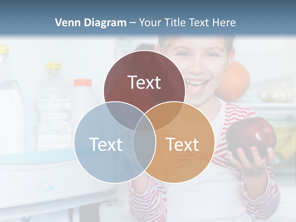 A Young Girl Holding Carrots And An Apple In Front Of A Refrigerator PowerPoint Template