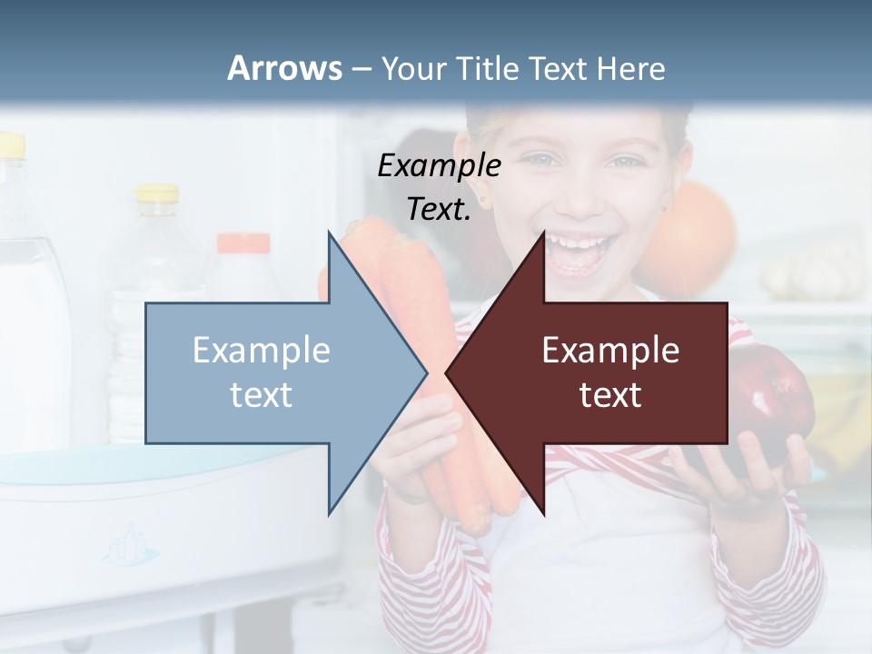 A Young Girl Holding Carrots And An Apple In Front Of A Refrigerator PowerPoint Template