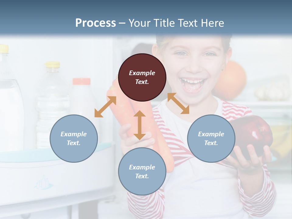 A Young Girl Holding Carrots And An Apple In Front Of A Refrigerator PowerPoint Template