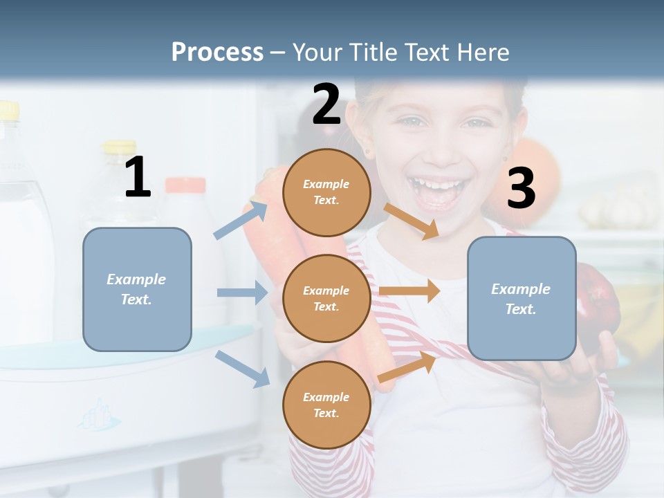 A Young Girl Holding Carrots And An Apple In Front Of A Refrigerator PowerPoint Template