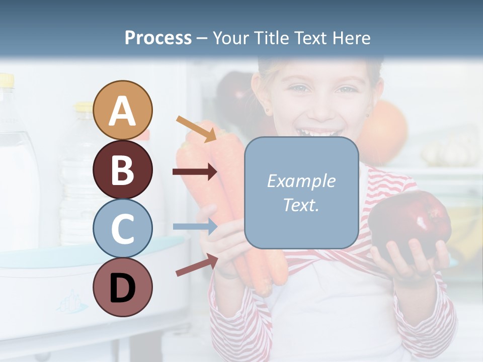 A Young Girl Holding Carrots And An Apple In Front Of A Refrigerator PowerPoint Template