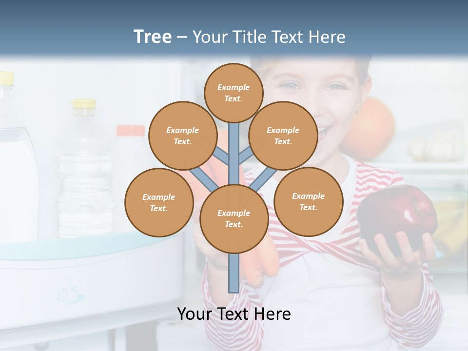 A Young Girl Holding Carrots And An Apple In Front Of A Refrigerator PowerPoint Template