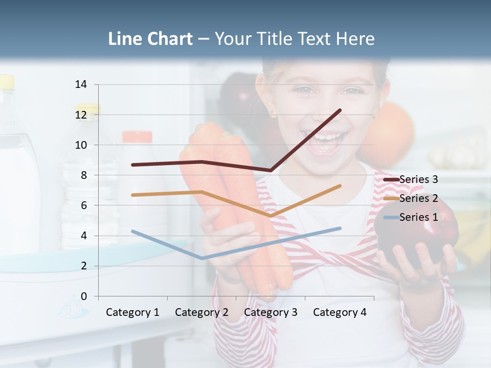 A Young Girl Holding Carrots And An Apple In Front Of A Refrigerator PowerPoint Template