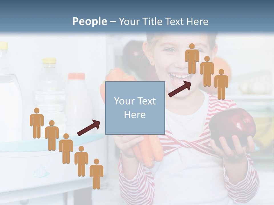 A Young Girl Holding Carrots And An Apple In Front Of A Refrigerator PowerPoint Template