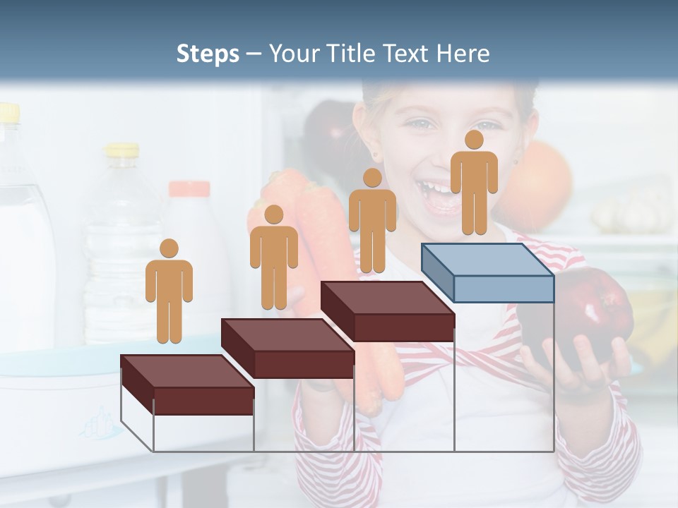 A Young Girl Holding Carrots And An Apple In Front Of A Refrigerator PowerPoint Template