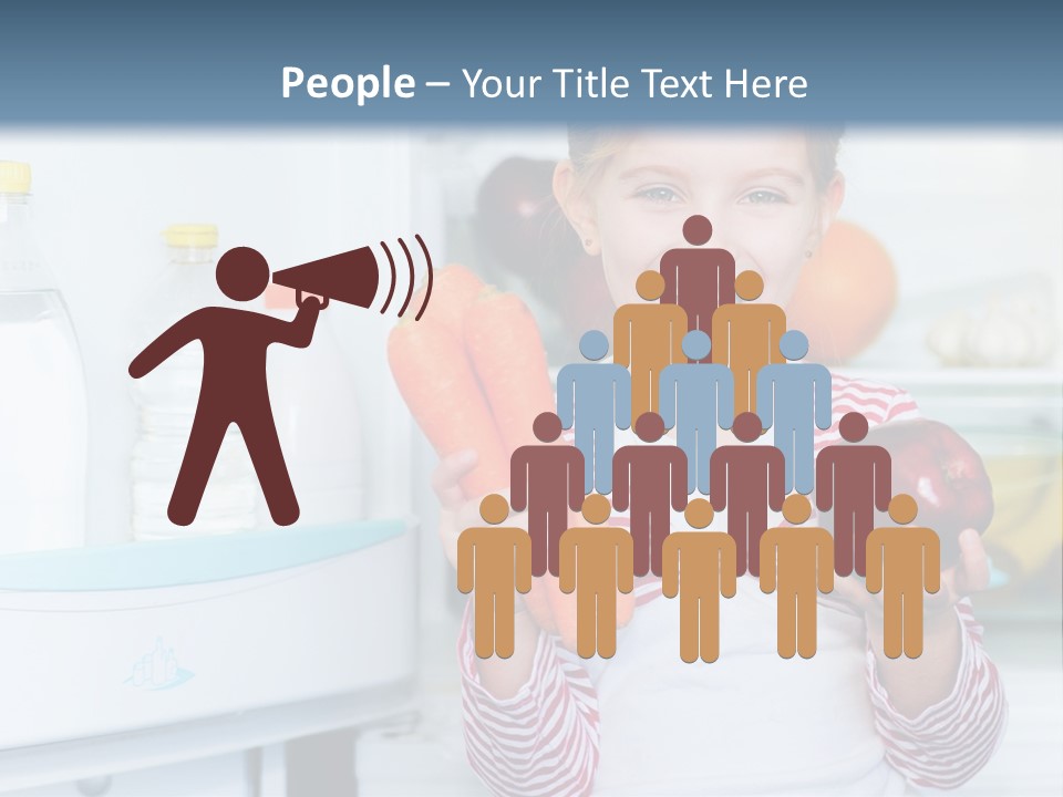 A Young Girl Holding Carrots And An Apple In Front Of A Refrigerator PowerPoint Template