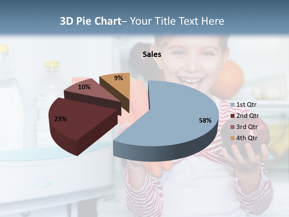 A Young Girl Holding Carrots And An Apple In Front Of A Refrigerator PowerPoint Template