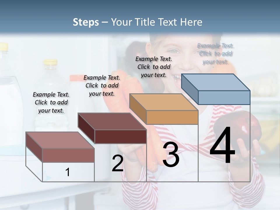 A Young Girl Holding Carrots And An Apple In Front Of A Refrigerator PowerPoint Template