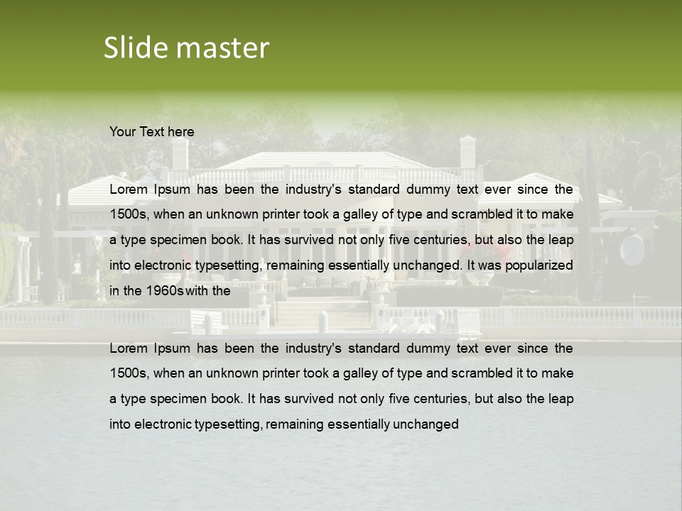 A Large White House Sitting Next To A Body Of Water PowerPoint Template