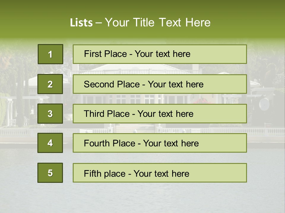 A Large White House Sitting Next To A Body Of Water PowerPoint Template