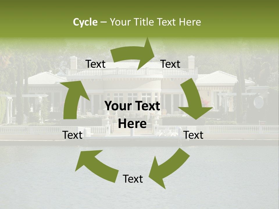 A Large White House Sitting Next To A Body Of Water PowerPoint Template