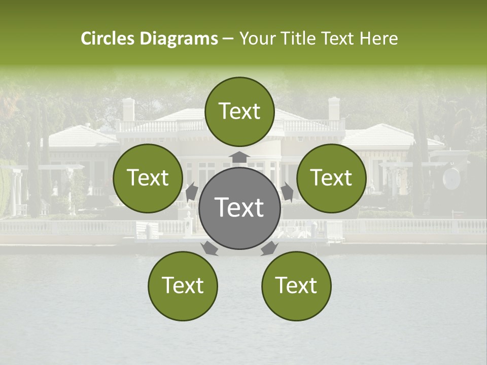 A Large White House Sitting Next To A Body Of Water PowerPoint Template