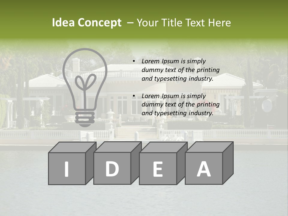 A Large White House Sitting Next To A Body Of Water PowerPoint Template