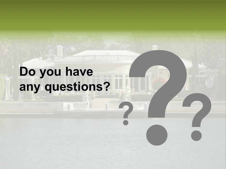 A Large White House Sitting Next To A Body Of Water PowerPoint Template