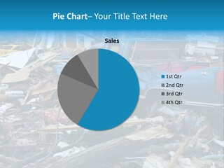 A Blue Truck Parked In A Pile Of Rubble PowerPoint Template