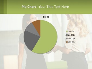 Two Women Shaking Hands In Front Of A Building PowerPoint Template