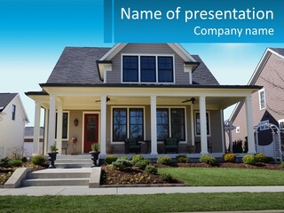 A House Is Shown With A Blue Sky In The Background PowerPoint Template