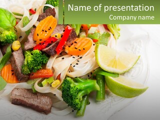 A White Plate Topped With Meat And Veggies PowerPoint Template