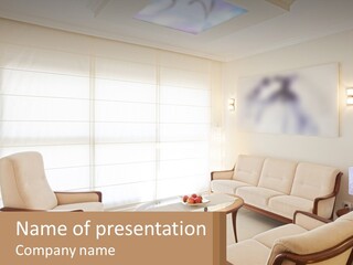A Living Room With A Couch, Chairs, Table And A Painting On The Wall PowerPoint Template