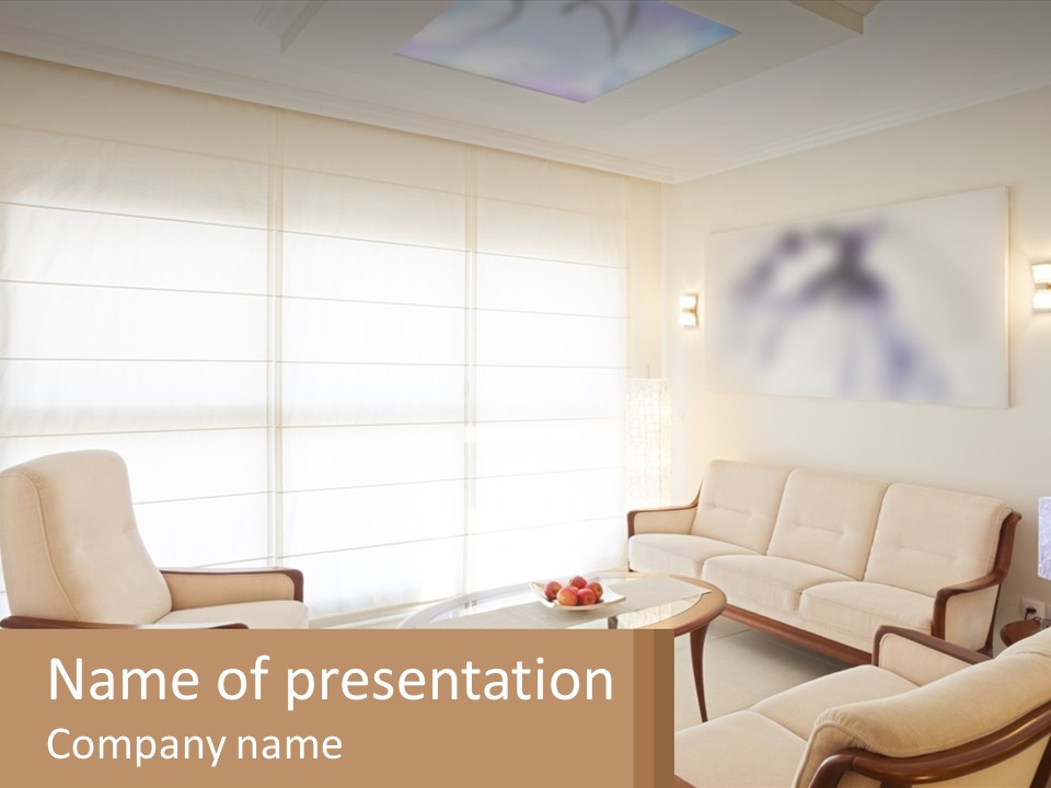 A Living Room With A Couch, Chairs, Table And A Painting On The Wall PowerPoint Template