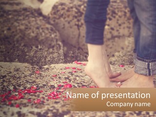 A Person Standing On A Rock With Rose Petals On The Ground PowerPoint Template