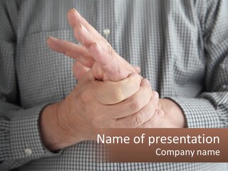 A Man Is Holding His Hand Up To The Camera PowerPoint Template