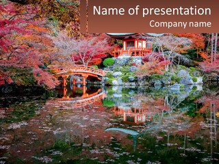A Pond With A Bridge In The Middle Of It PowerPoint Template
