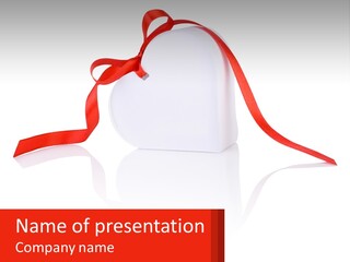 A Heart Shaped Box With A Red Ribbon Tied Around It PowerPoint Template
