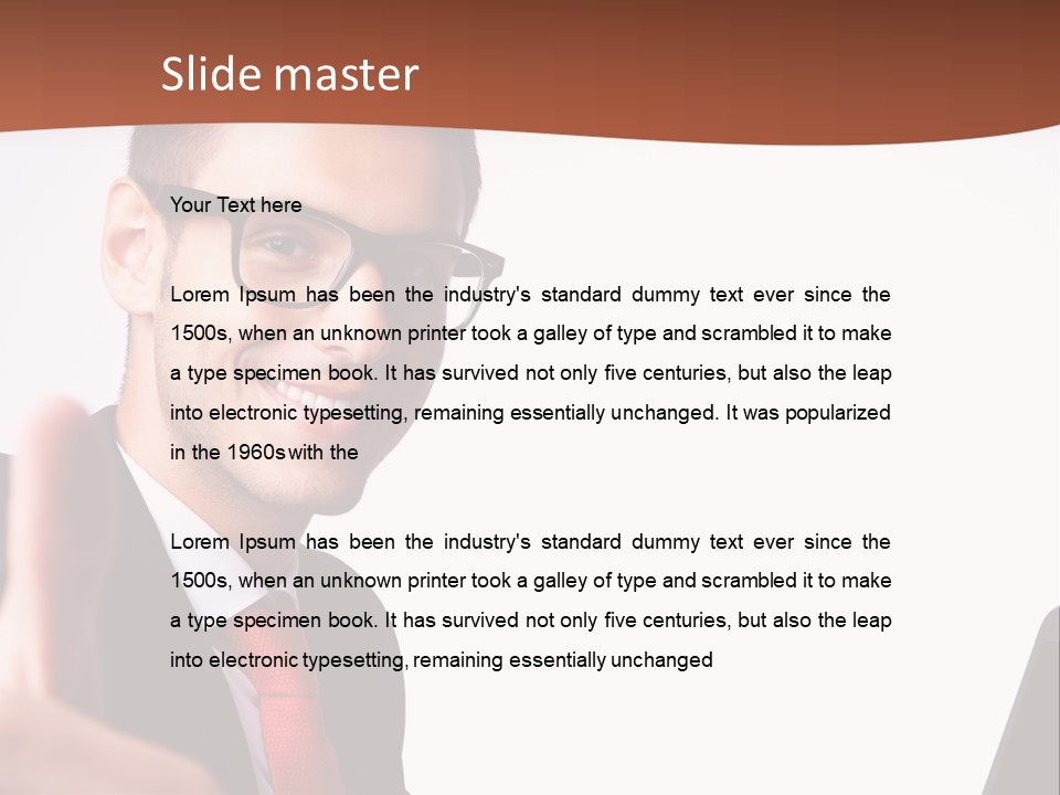 A Man In A Suit And Tie With A Laptop Giving A Thumbs Up PowerPoint Template