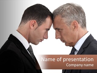 Two Men Facing Each Other With A White Background PowerPoint Template