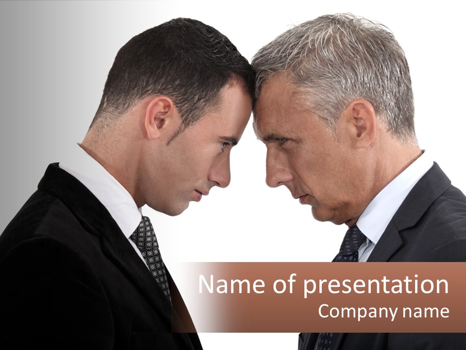 Two Men Facing Each Other With A White Background PowerPoint Template
