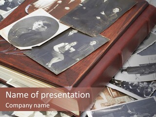 A Book With Old Photos On Top Of It PowerPoint Template