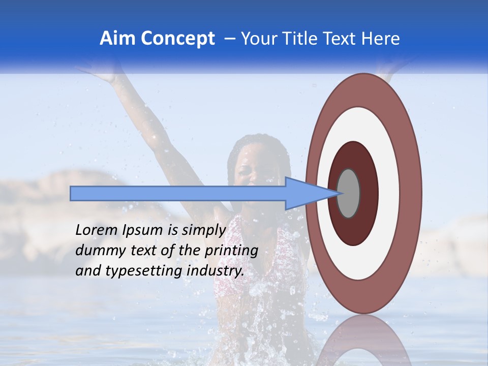 A Woman In The Water With Her Arms Up In The Air PowerPoint Template