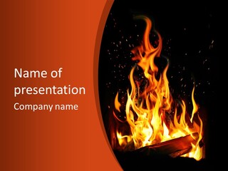 A Fire In The Dark With A Red Background PowerPoint Template