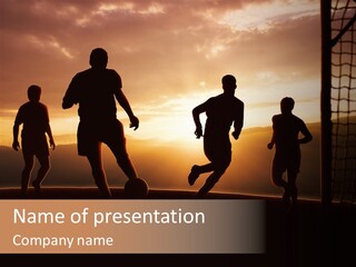 A Group Of People Playing Soccer At Sunset PowerPoint Template