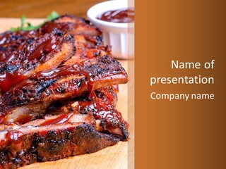 A Large Piece Of Meat With Sauce On Top Of It PowerPoint Template