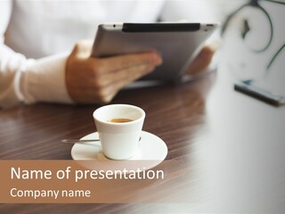 A Person Sitting At A Table With A Tablet PowerPoint Template