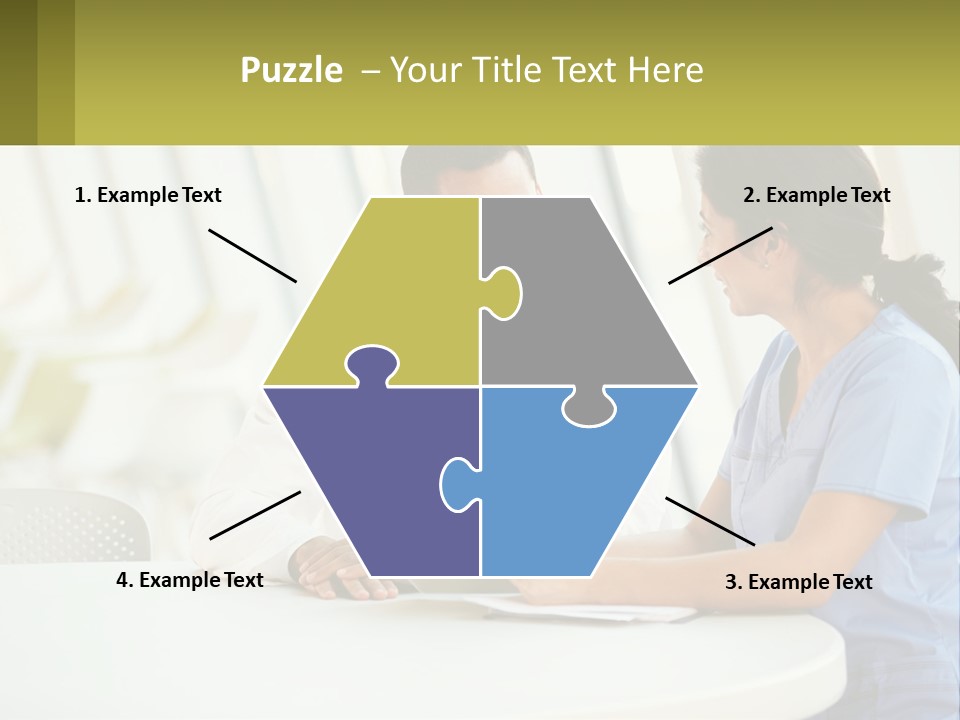 A Man And A Woman Sitting At A Table With A Tablet PowerPoint Template