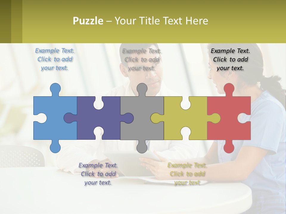 A Man And A Woman Sitting At A Table With A Tablet PowerPoint Template